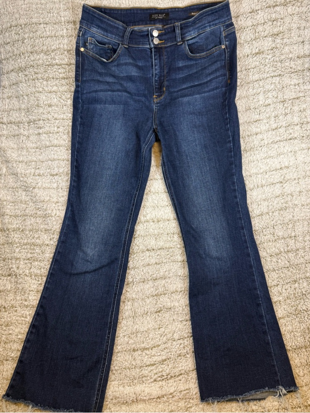 Judy Blue Bootcut Jeans Womens 15/32 Dark Wash Distressed Raw Hem Stretch Denim